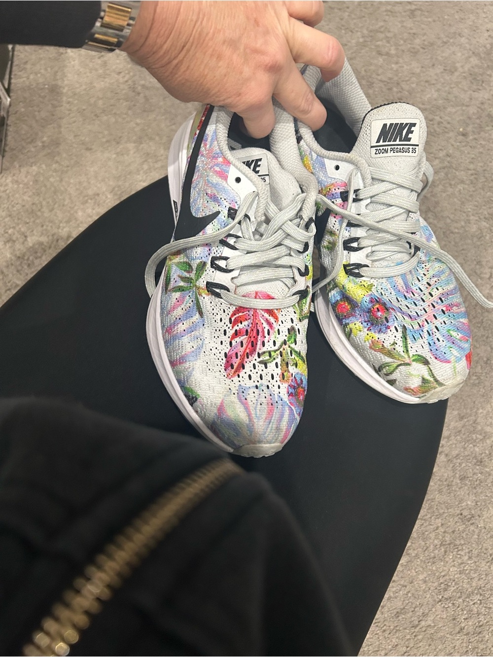 Nike Women's Zoom Pegasus Running Shoes - White with Multicolor Floral Accents